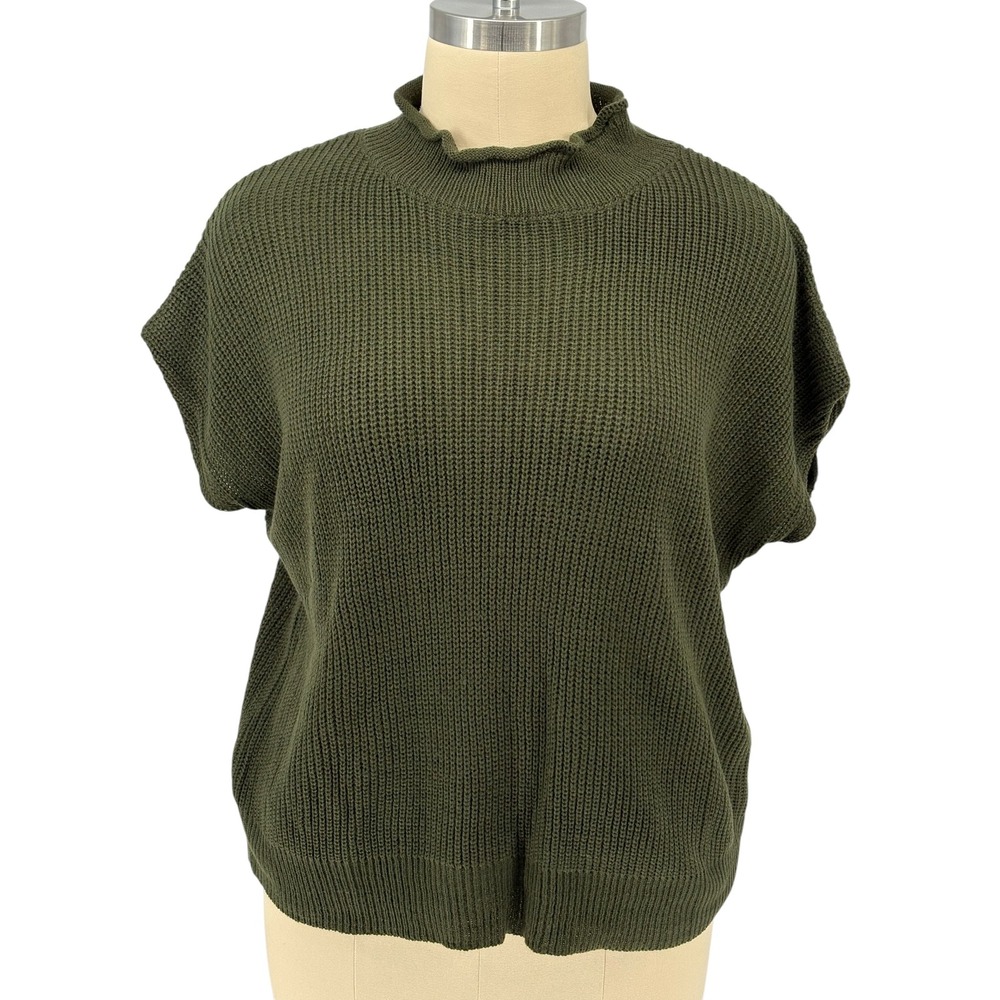 SHEIN CURVE Sweater Vest Olive Green Mock Neck Shaker Knit 3XL